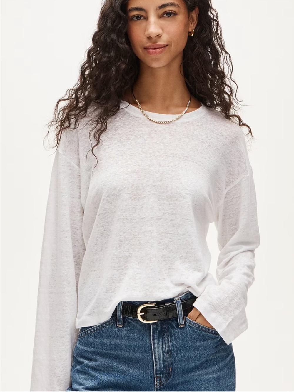 J. Crew Relaxed Linen Long Sleeve T-Shirt White Size Medium